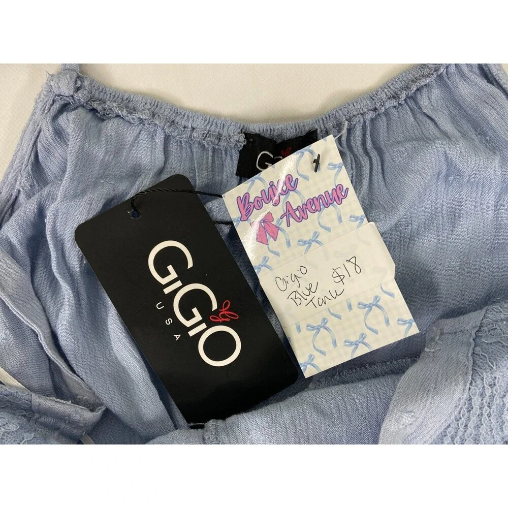 GiGiO Women Medium Blue Babydoll Top Semi Sheer Ribbed Strappy NWT - Picture 6 of 9